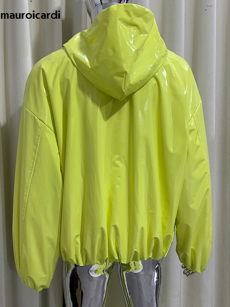 Streetwear Brand Jacket - Mauroicardi 봄 오버사이즈 샤이니 글로시 가죽