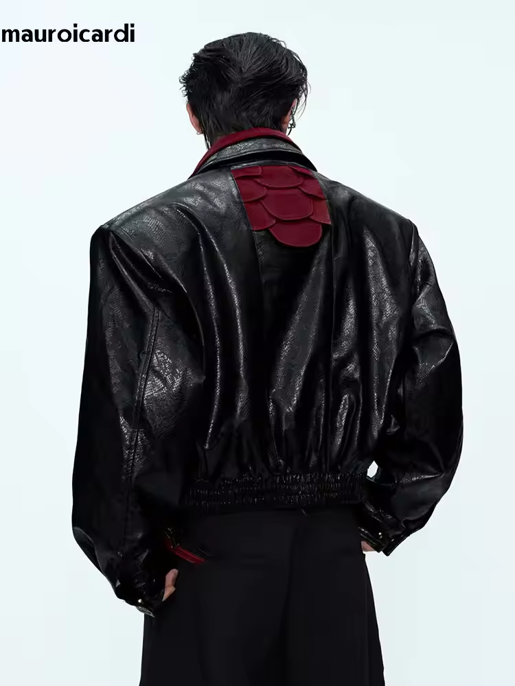 Streetwear Brand Jacket - Mauroicardi 봄 가을 패치 워크 짧은
