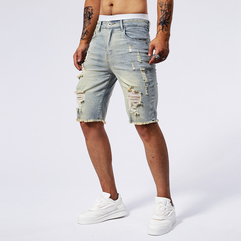 2025 여름 뉴 남성 찢어진 데님 반바지 패션 빈티지 - Streetwear Brand For Men 리뷰 및 가격