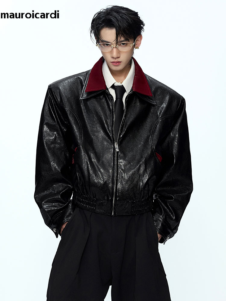 Mauroicardi 봄 가을 패치 워크 짧은 뱀 가죽 - Streetwear Brand Jacket 리뷰 및 가격